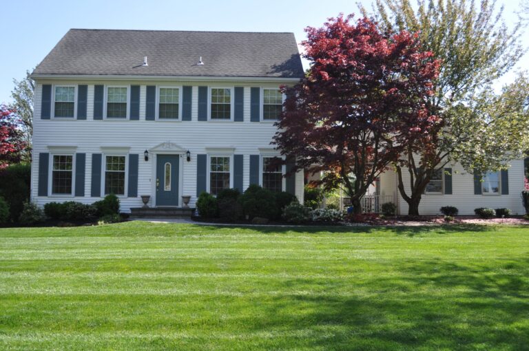 picture of a residential house with green grass because of lawn care service